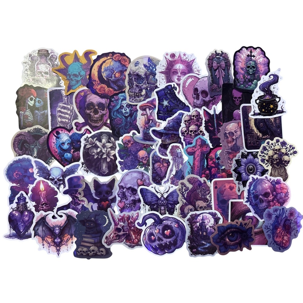 NEW Purple Gothic Skull Witchy Vinyl Sticker Pack 50 Count Dark Academia